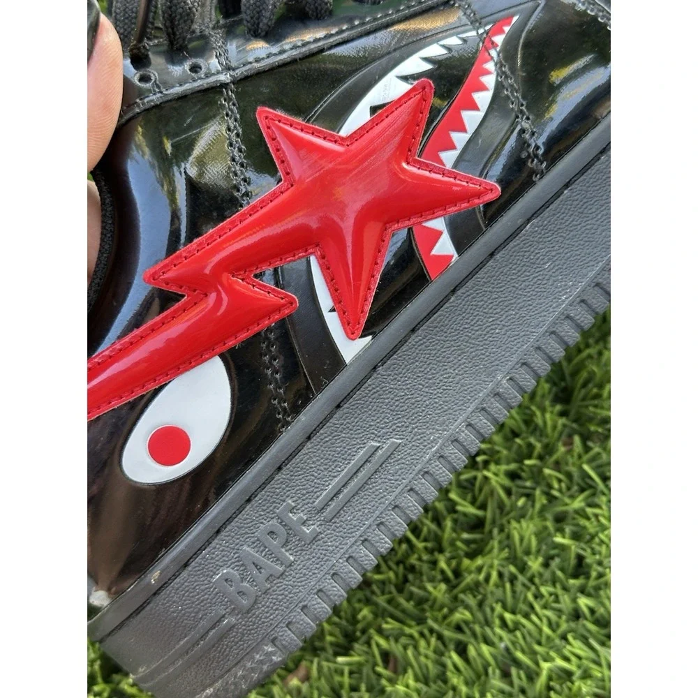 A Bathing Ape BAPE STA Shark Patent Black Red US 9.5 EU 43 w/ Box